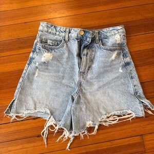 Zara Blue Jean Shorts with Distressed Frayed Hem